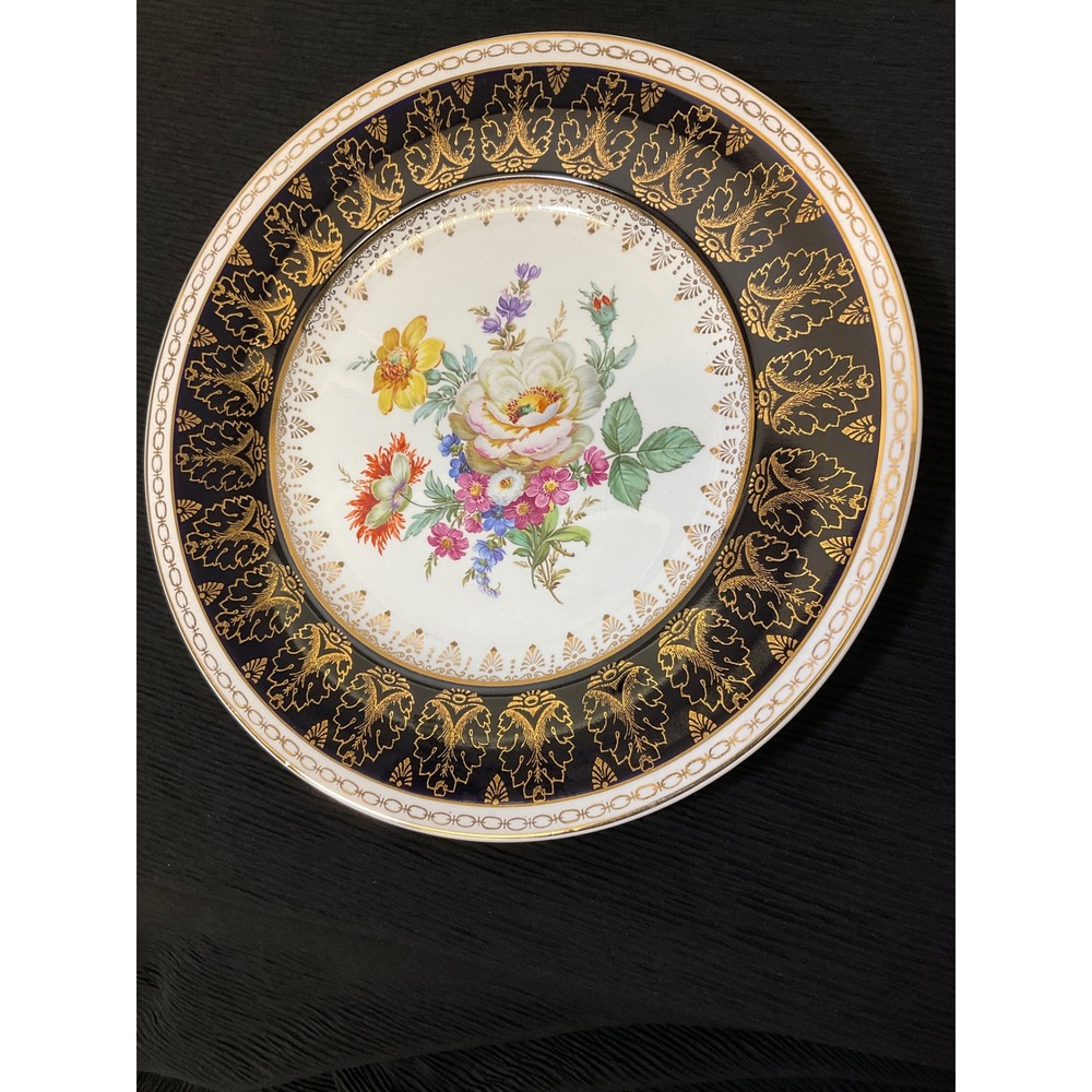 VTG Birks England Regency Maximalist Gold Gilt Floral Bone China 10.5 Inch Plate